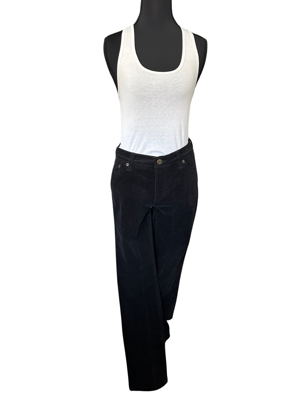 Ralph Lauren Black Corduroy Trousers with Leather Logo Patch